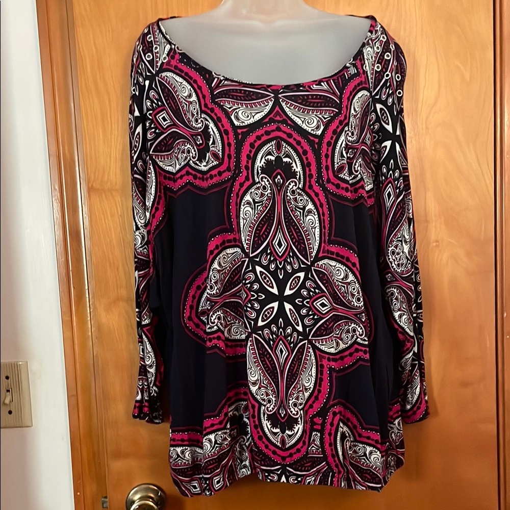 INC International Concepts Black and Red Graphic Blouse